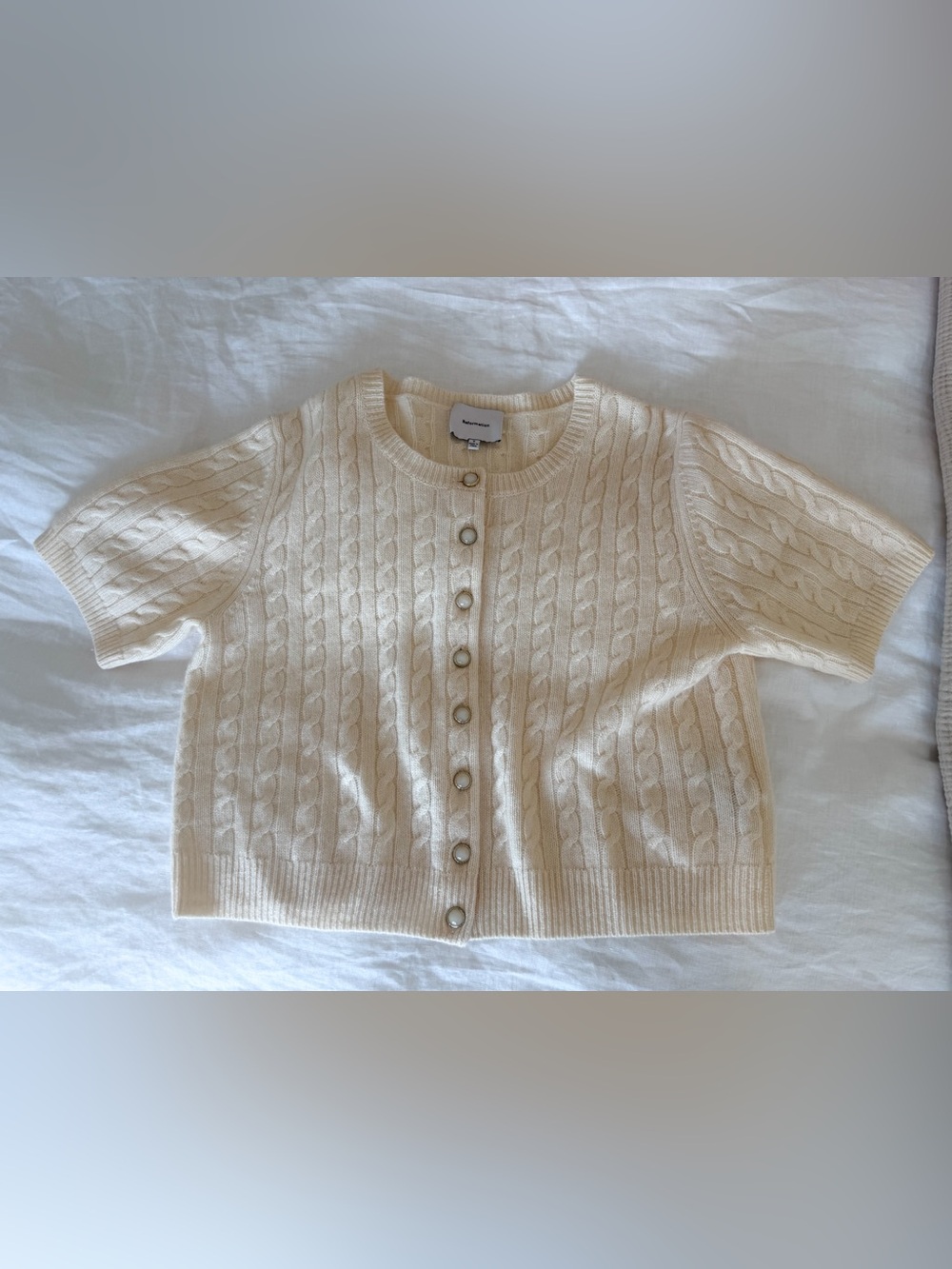 Reformation Claire Cream Cashmere Short Sleeve Cardigan Size Small NWOT